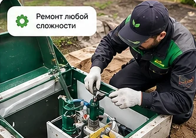 Мастер ремонтирует оборудование открытого септика